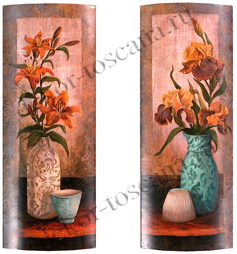 Ирисы и лилии в вазах