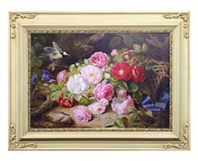 Йозеф Лауэр "Натюрморт с розами и синицей".