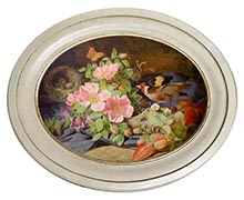 Йозеф Лауэр "Цветочный натюрморт с щеглом и гнездом".
